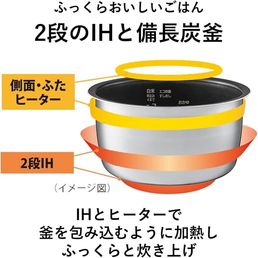 Panasonic SR-FE101-K Rice Cooker, 5.5 Cup, 2-Tier IH, Simple Design, Binchotan Pot
