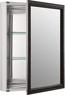 KOHLER 2967-BR1 20" W x 26" H Bathroom Medicine Cabinet with Framed Mirror Door, Recessed or Surface Mount Bathroom Wall Cabinet, Oil-Rubbed Bronze
