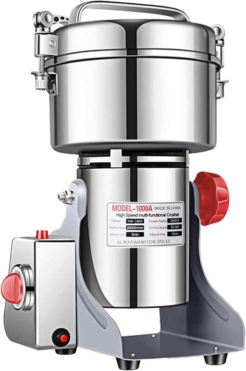 Electric Grain Grinder Mill 1000g High-speed Spice Herb Mill Commercial Powder Machine for Dry Cereals Grain Herb Spice Coffee Corn Bean CE approved (1000g Stand Type)