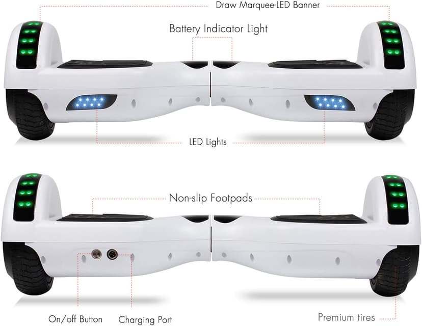 LIEAGLE Hoverboard, 6.5" Self Balancing Scooter Hover Board with Bluetooth Wheels LED Lights for Kids Adults