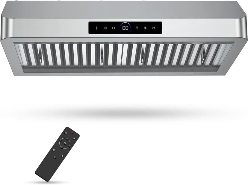 30 Inch Under Cabinet Range Hood with 1200CFM Powerful Suction,Stainless Steel Ducted Vent Hood with 4 Speeds,Smart Touch Panel, 3W LED Lights, Quiet Kitchen Exhaust Hood,18B-E30