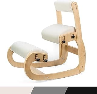 Ergonomic Kneeling Chair with Back Support,Kneeling Chair Improve Posture and Relife Back Pain,Soft Memory Arc-Pad and Wood Adjustable Height Rocking Knee Chairs,Ideal for Office Home Desk,Natual