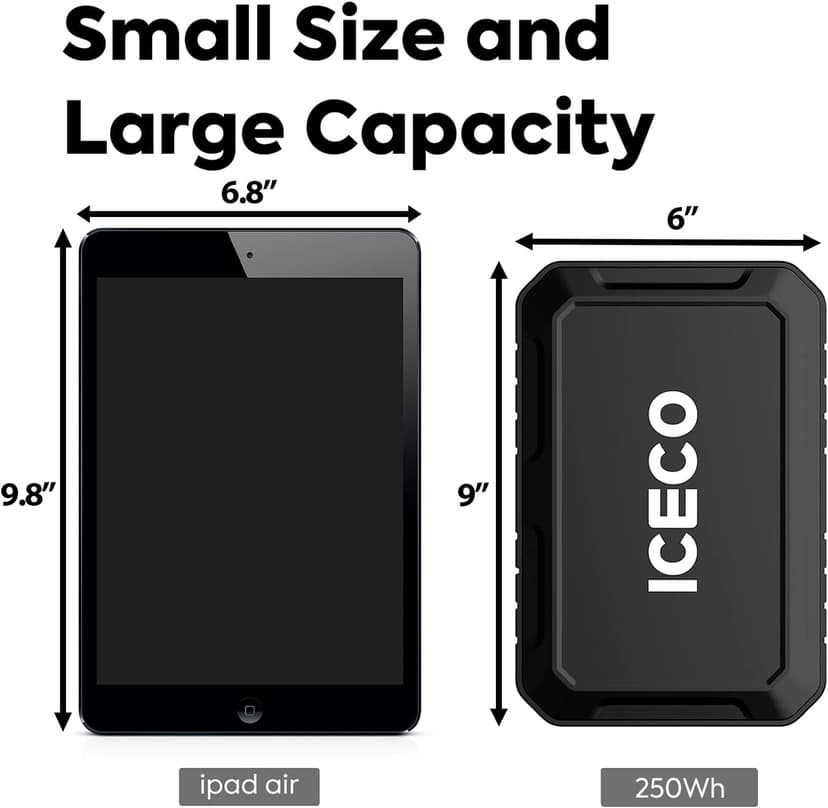 ICECO VL45 Portable Refrigerator with Battery, 47Qt/45L 12 Volt Refrigerator with SECOP, 0°-50°F 12v Fridge Freezer, 12/24VDC 110-240VAC, Electric Cooler for Car, RV, Camping| With 250Wh Battery