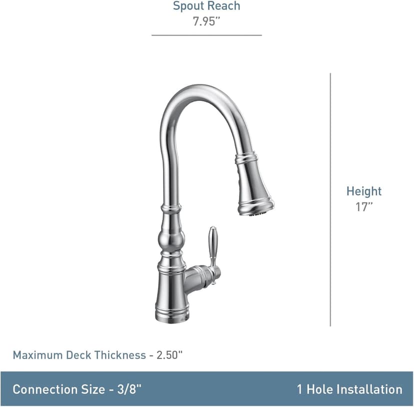 Moen Weymouth Brushed Gold Traditional Shepherd's Hook Pulldown Kitchen Faucet Featuring Pull Down Spray Head with Power Boost, S73004BG