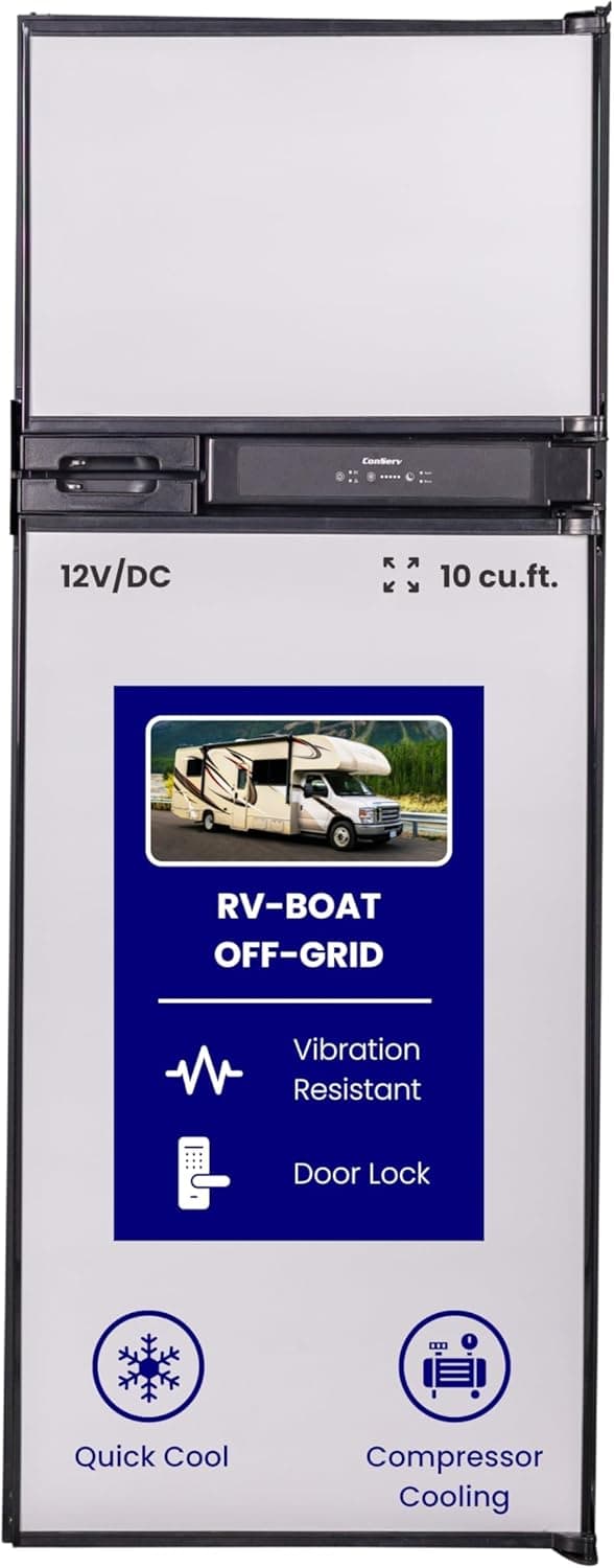 12V/DC Refrigerator Freezer 10cf Stainless for RV Boat Off-Grid 2 Doors