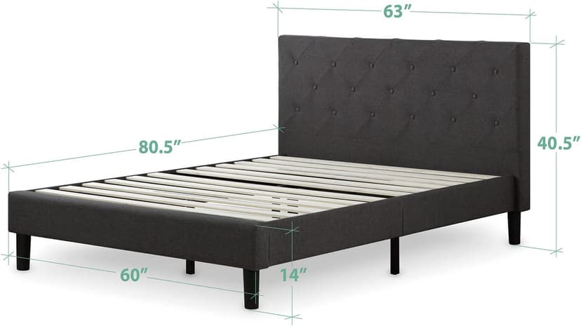 ZINUS Shalini Upholstered Platform Bed Frame, Mattress Foundation, Wood Slat Support, No Box Spring Needed, Easy Assembly, Dark Grey, Queen