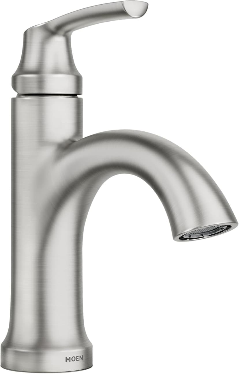Moen 84980SRN Wellton Single-Handle Bathroom Faucet, One Hole Bathroom Sink Faucet with Optional Deck Plate and Drain Assembly, Spot Resist Brushed Nickel