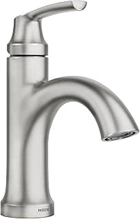 Moen 84980SRN Wellton Single-Handle Bathroom Faucet, One Hole Bathroom Sink Faucet with Optional Deck Plate and Drain Assembly, Spot Resist Brushed Nickel