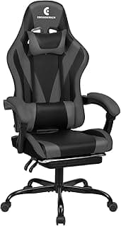 Gaming Chair with Linkage Armrest & Footrest, High Back Video Gaming Chair, Black/Grey