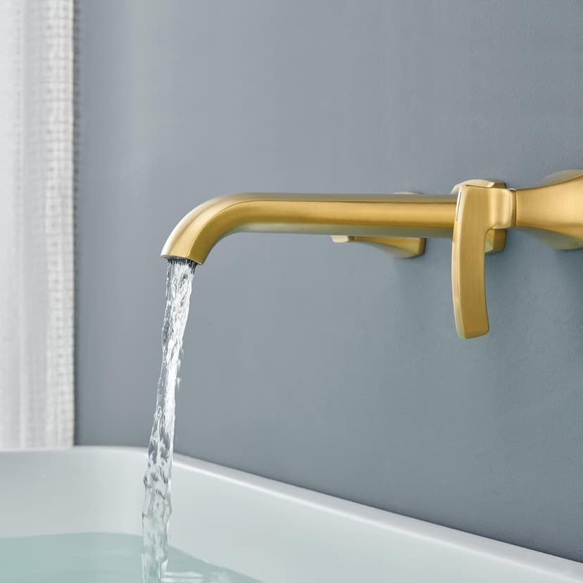 Wall Mount Tub Faucet High Flow Roman Tub Filler Long Spout Reach Brushed Gold Bathtub Faucets with 2 Handles