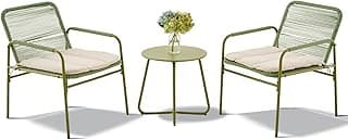 3-Piece Outdoor Wicker Patio Bistro Set, All-Weather Rattan Conversation Set with Round Side Table, Patio Furniture Set with Cushions for Deck, Balcony, Poolside, Porch and Yard, Green