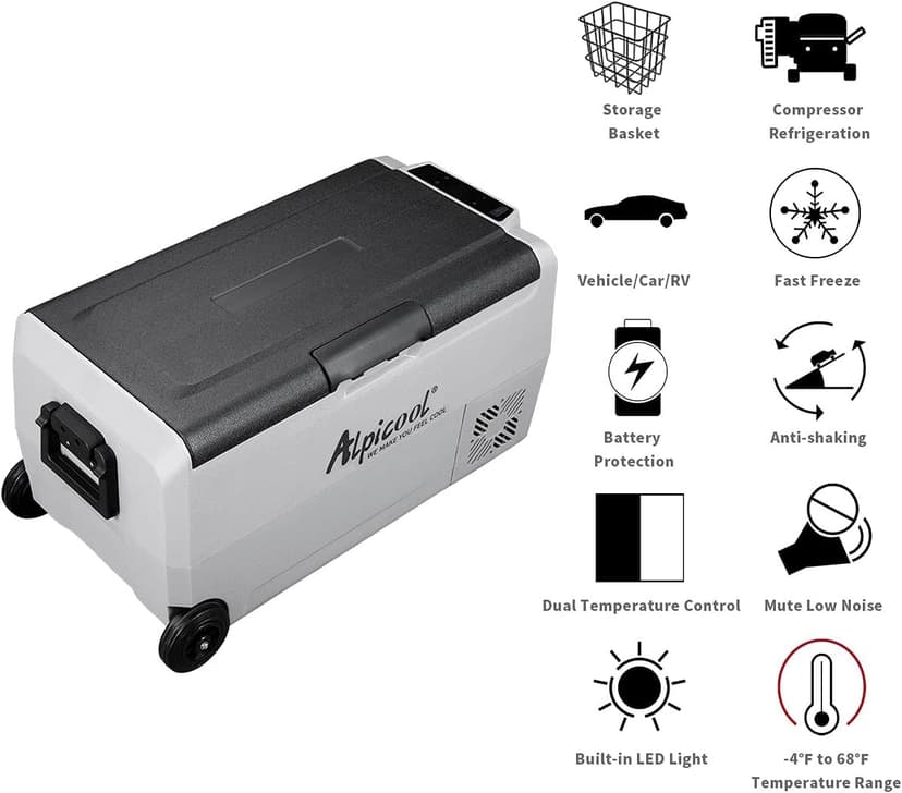 Alpicool T36 Dual Temperature Control 12 Volt Refrigerator 38 Quart Portable Car Fridge Freezer (-4°F~68°F) for Truck, RV, Boat, Camping and Travel