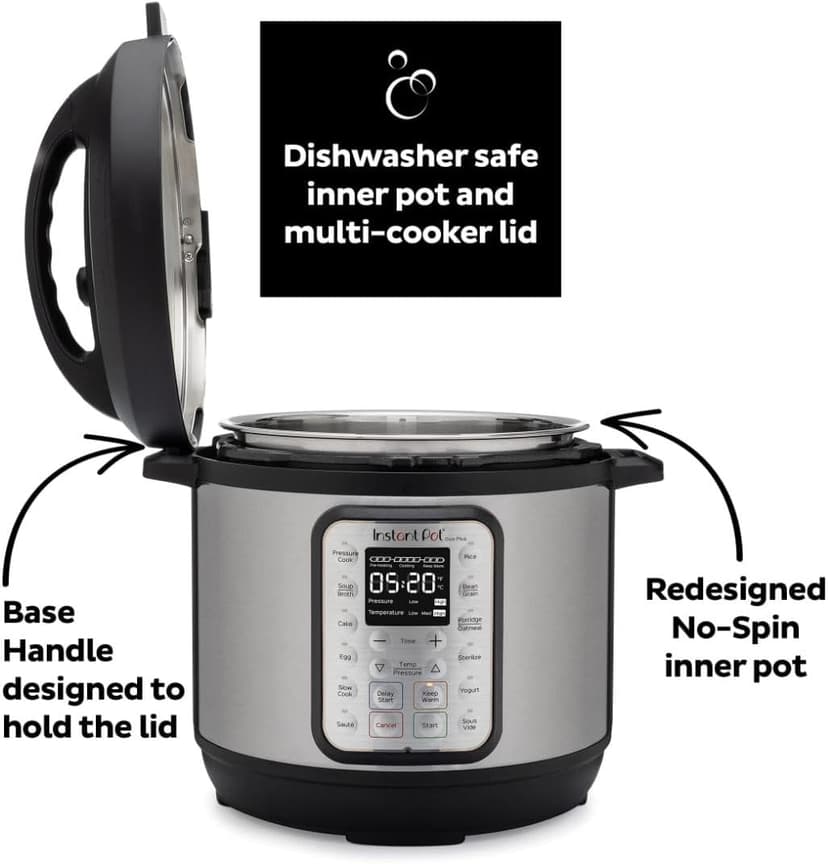 Instant Pot Duo Plus 9-in-1 Multicooker, Pressure Cooker, Slow Cook, Rice Maker, Steamer, Sauté, Yogurt, Warmer & Sterilizer, Includes App With Over 800 Recipes, Stainless Steel, 6 Quarts