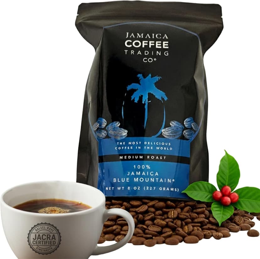 100% Jamaica Blue Mountain Coffee Beans No. 1, 227grams / 8oz - Medium Roast Whole Coffee Bean - 100% Pure Arabica, Small Batch Roasted - JACRA Certified, Low Acidity, Ethically Sourced