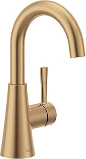 Moen Ronan Bronzed Gold One-Handle Single Hole Modern Bathroom Sink Faucet with Optional Deckplate and Spring Loaded Drain Assembly, 84021BZG