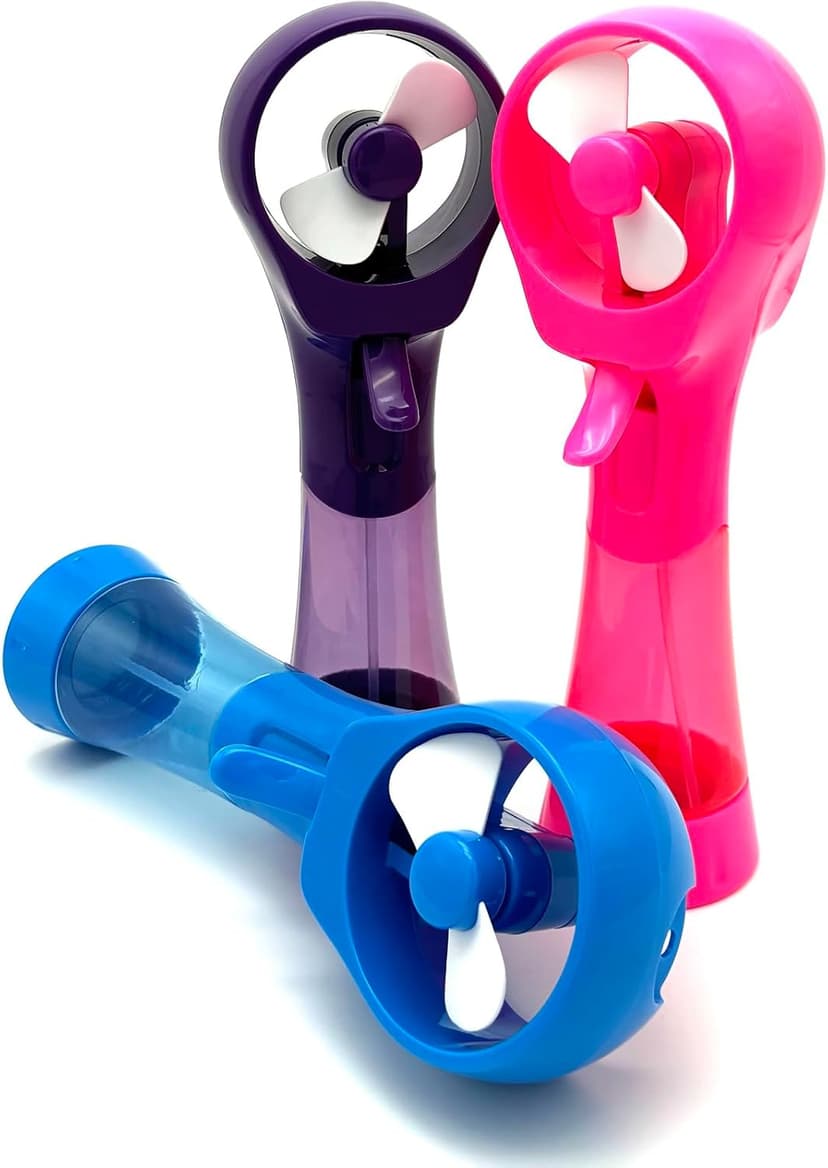 3 Pack Elite Battery Powered Handheld Water Misting Fans Personal Outdoor Cooling Fan (Blue/Purple/Pink)