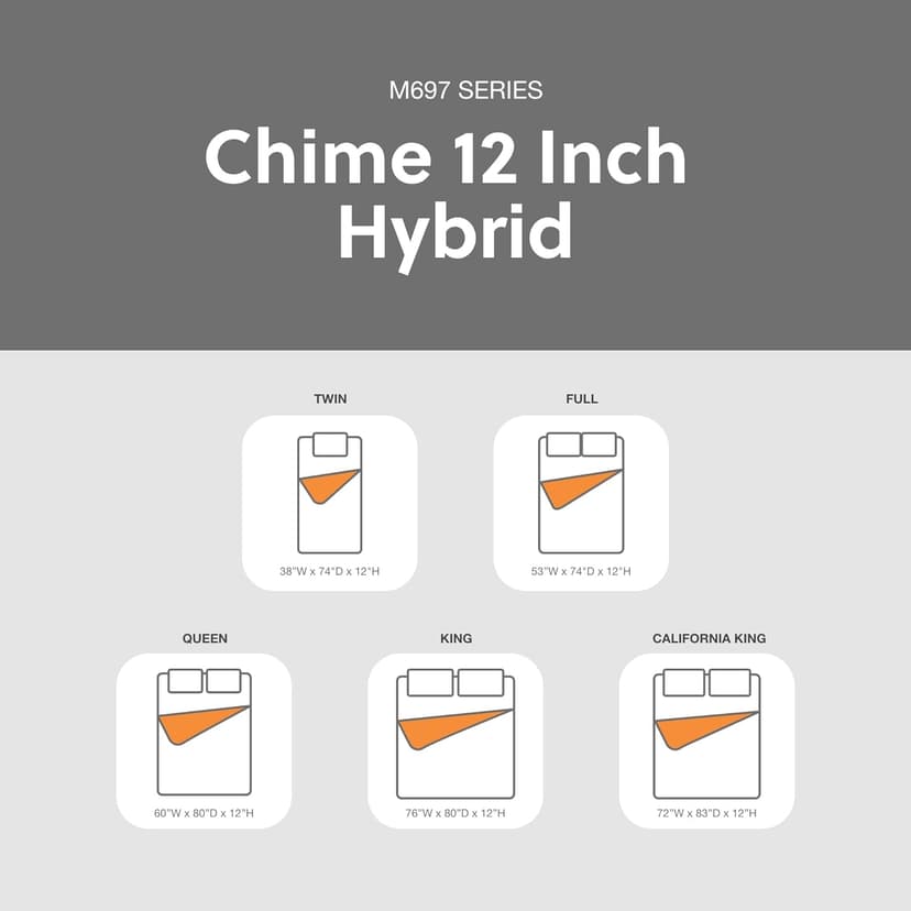 Signature Design by Ashley California King Size Chime 12 Inch Medium Firm Hybrid Mattress with Cooling Gel Memory Foam for Pressure Relief