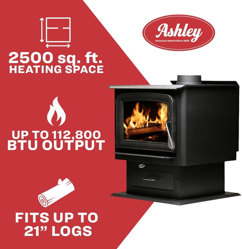Ashley Hearth AW2520E-P 2,500 Sq. Ft. EPA Certified Pedestal Wood Burning Stove