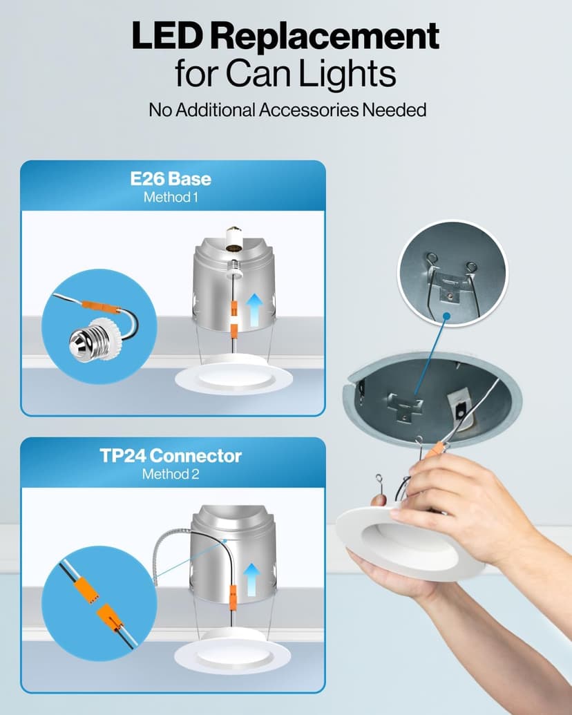 Sunco 12 Pack 6 Inch LED Can Lights, Retrofit Recessed Lighting, Smooth Trim, 965 LM, 13W (75W Equivalent), Selectable CCT 2700K/3000K/3500K/4000K/5000K, Dimmable, Damp Rated UL