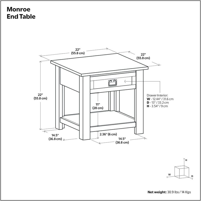 SIMPLIHOME Monroe SOLID ACACIA WOOD 22 inch Wide Square Rustic End Side Table in Distressed Charcoal Brown for the Living Room and Bedroom