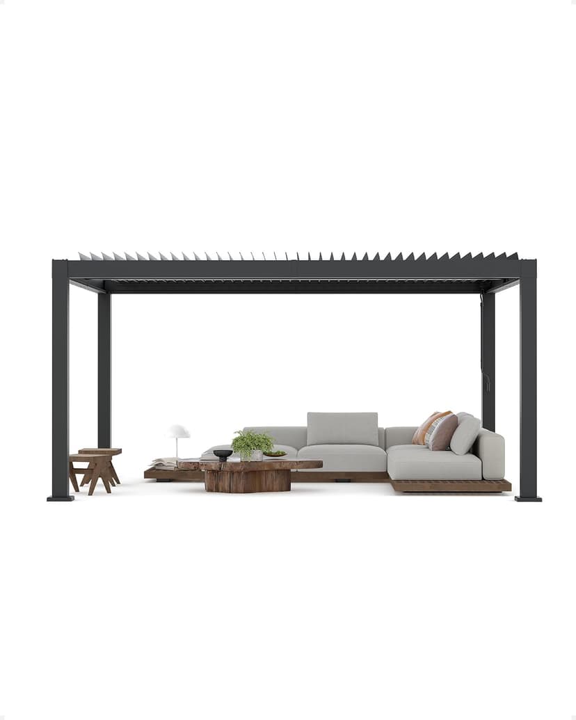 All-Aluminum Louvered Pergola 12' x 16', Outdoor Pergola with Adjustable Louvered Roof, Reinforced Aluminum Frame, Integrated Drainage System, Hardtop Gazebo for Patio, Deck, Gray