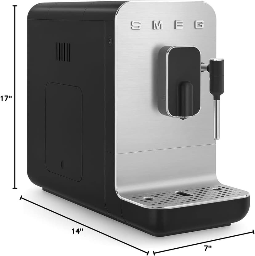 Smeg Fully Automatic Coffee Machine with Steam, Black BCC12BLMUS, Whole Bean Grinder and Titan Renew Water Tank