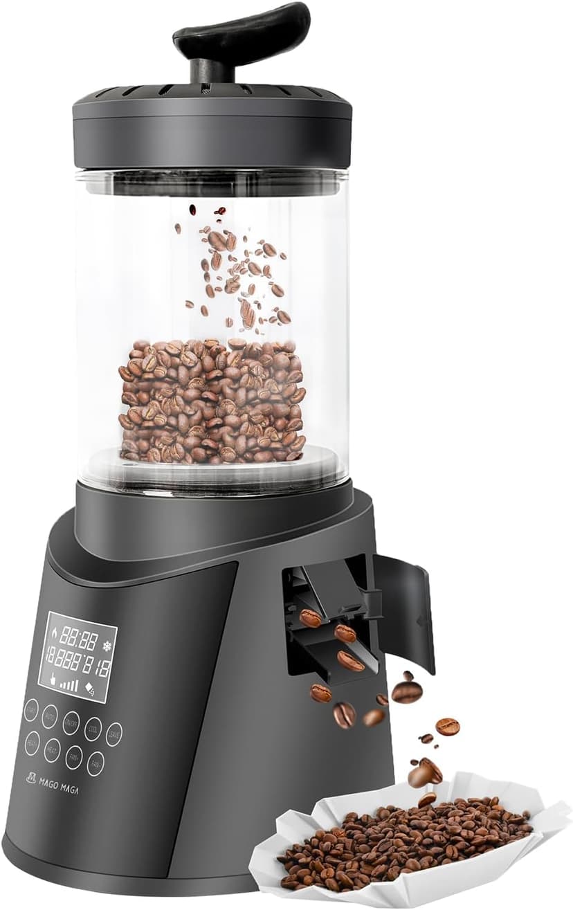Smart Home Coffee Bean Roaster, Digital Display, Auto and Manual Modes, 300g Capacity Ultra-low Smoke Chaff Collection, Transparent Viewing, Auto-Cooling, 120V,Ver1.1