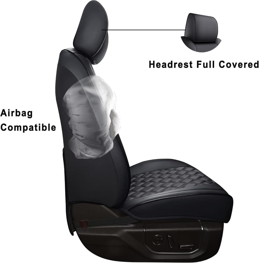 Huidasource Ford Seat Covers, Leather Pickup Seat Cushion Cover Fit for 2015-2024 Ford F150 SuperCrew & 2017-2024 F250 F350 F450 Super Duty Crew Cab XL XLT Lariat King Ranch Platinum(Full Set/Black)