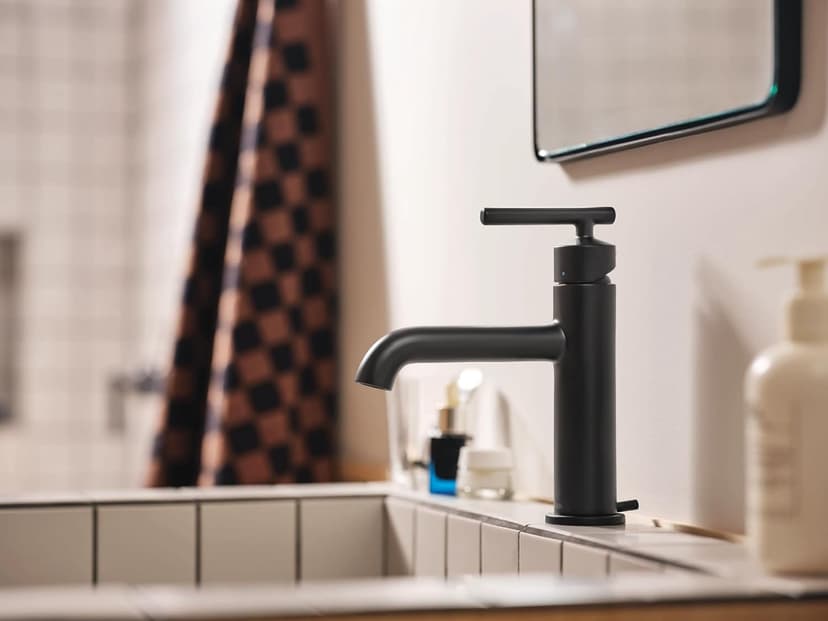 Moen 6145BL Gibson One Handle Single Hole Modern Bathroom Sink Faucet with Optional Deckplate, Matte Black