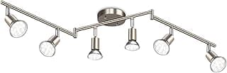 Ascher 6-Light LED Track Lighting Kit, Flexibly Rotatable Light Heads, 6 Way Ceiling Spotlight Matt Nickel Finish, Including 6 GU10 LED Bulbs (4W 400LM Daylight White 5000K)