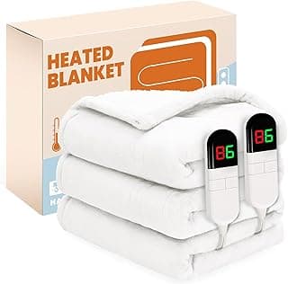 Electric Heated Blanket, Flannel & Sherpa Fast Heating Soft Fleece Heated King Blanket 90"x100" with 6 Heating Levels & 10H Auto Off - White