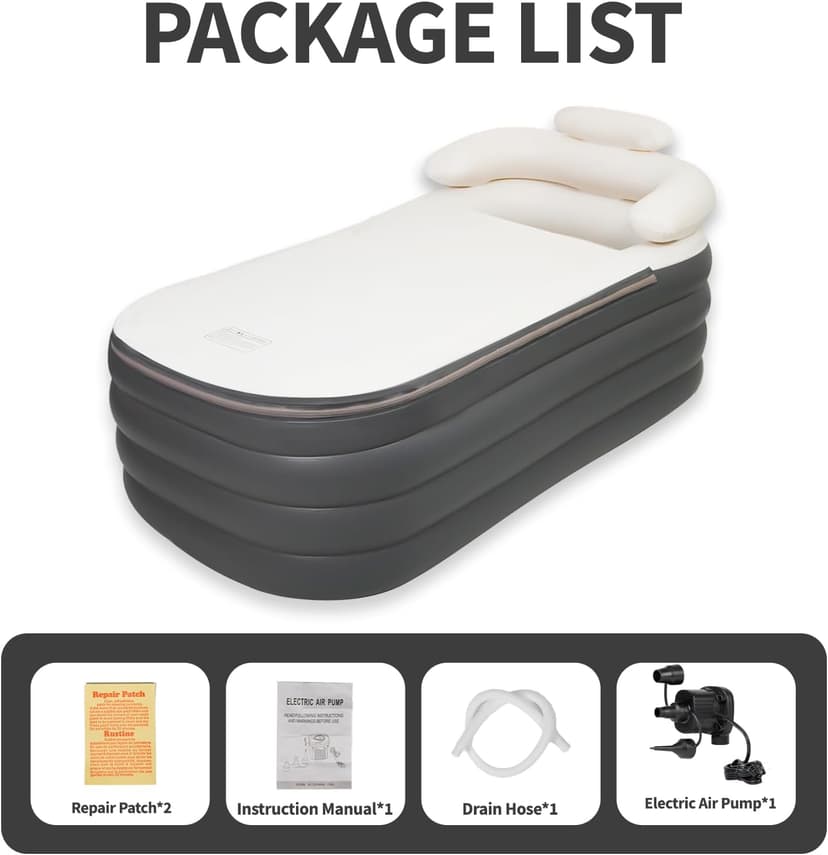 Inflatable Bathtub, Portable Bathtub Adult with Electric Air Pump, Freestanding Foldable Spa Tub with Backrest Cup Holder for Indoor Outdoor, Easy to Inflate＆Drain (Gray)