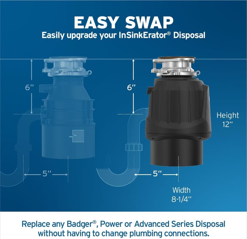 InSinkErator Power .75HP, 3/4 HP Garbage Disposal, Power Series EZ Connect Continuous Feed Food Waste Disposer, Black