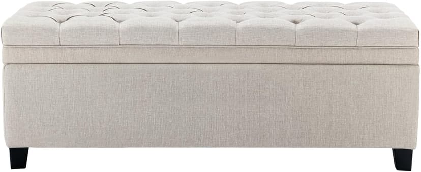 50 Inch Fabric Storage Ottoman, End of Bed Bench with Large Storage, Modern Upholstered Tufted Bench with Wood Legs, Beige