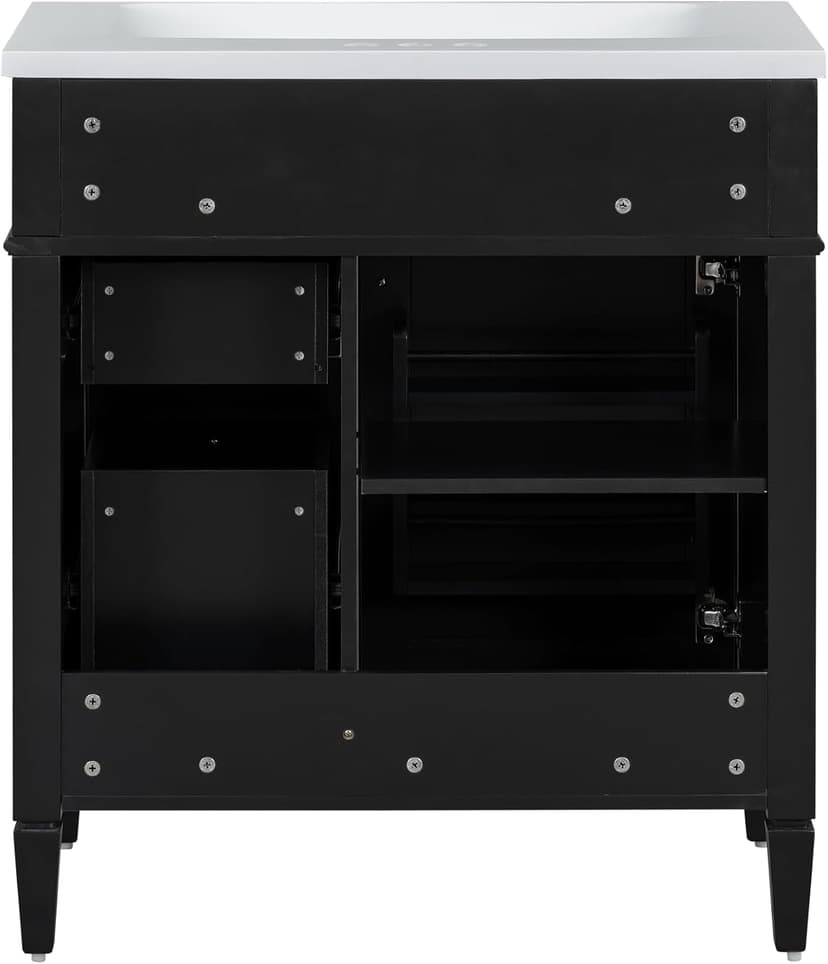 Modern 30" Bathroom Vanity with Sink, Bathroom Storage Cabinet with 2 Drawers, 1 Tip-Out Drawer and 1 Door, Freestanding Bathroom Vanities, Soft Closing, Solid Wood Frame