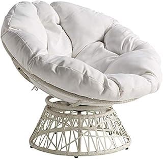 OSP Home Furnishings Wicker Papasan Chair with 360-Degree Swivel, White Frame with White Cushion