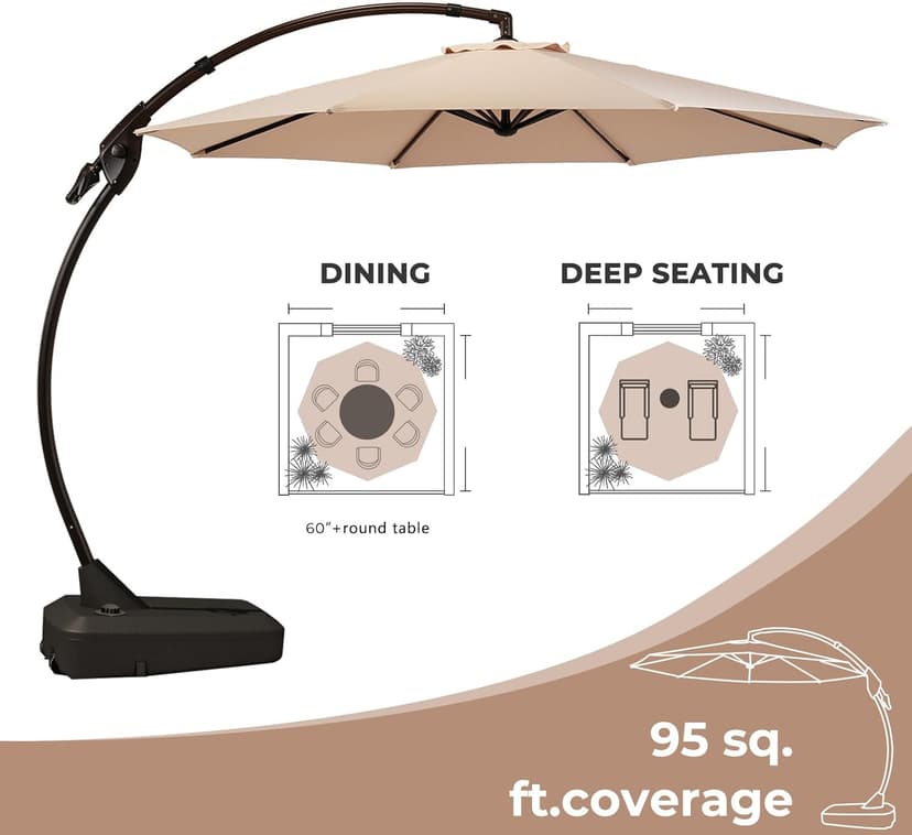 Grand patio 11FT Cantilever Umbrella with Base Outdoor Large Round Aluminum Offset Umbrella for Patio Garden Backyard (Champagne, 11 FT)