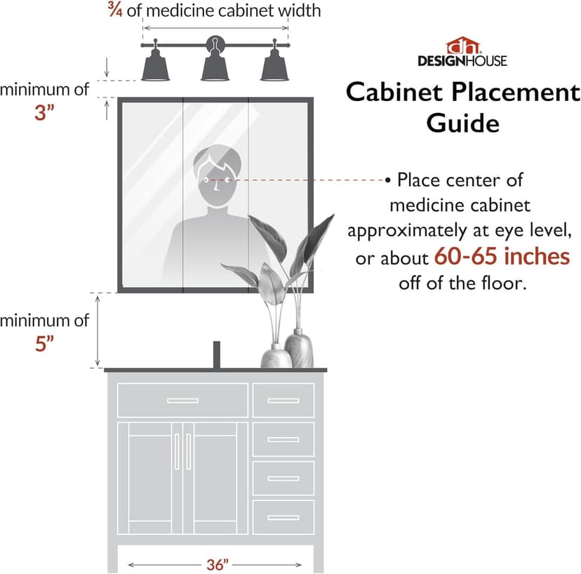 Design House 36 Inch Richland Bathroom Medicine Cabinet, Wall Mounted, Mirror, Oak, 530618-NOK