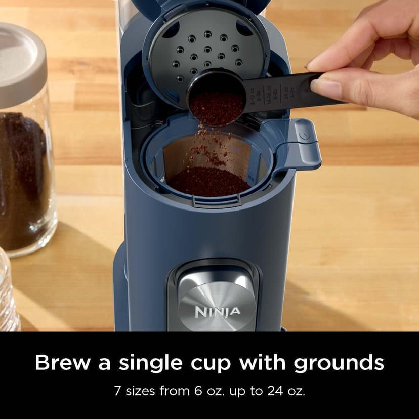 Ninja Pods & Grounds Single-Serve Coffee Maker, K-Cup Pod Compatible, 56-oz. Reservoir, 6-oz. Cup to 24-oz. Travel Mug Brew Sizes, Iced Coffee Maker, Navy, PB041NV