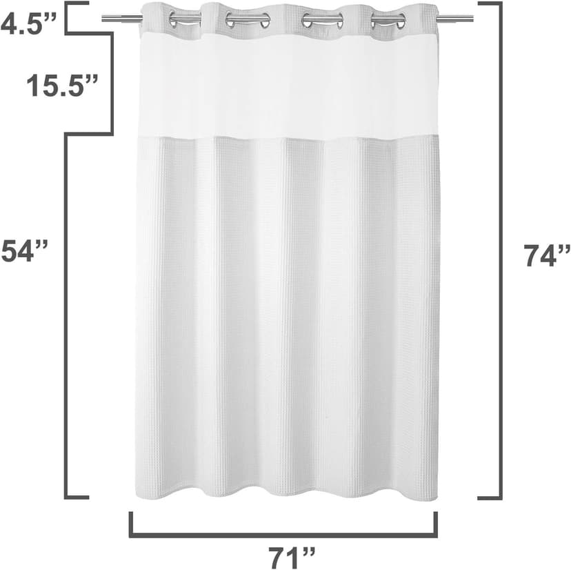 River Dream White Fabric Shower Curtain Set, Cotton Blend, Waffle Weave, with Snap in Replacement Liner，71 x 74 inches