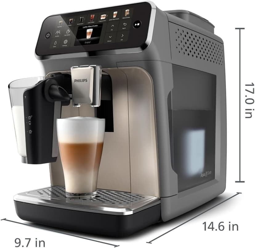 Philips 4400 Series Fully Automatic Espresso Machine – 12 Hot & Iced Coffees, Quick-to-Clean LatteGo Milk System, SilentBrew, QuickStart, Ceramic Grinder, Black Chrome (EP4444/90)