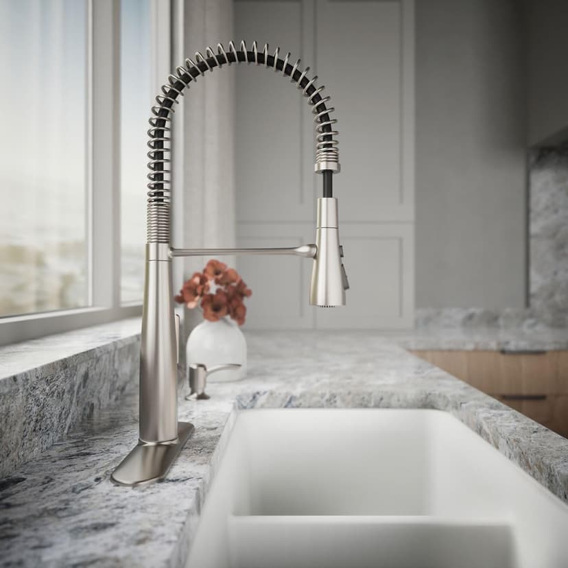 KOHLER K-R22745-SD-VS Semi-Professional Kitchen Faucet with Soap Dispenser/Lotion Dispenser, Commercial Kitchen Sink Faucet with Pull-Down Sprayhead, Vibrant Stainless