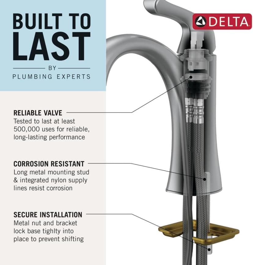 Delta Arvo Brushed Nickel Bathroom Faucet 1 Hole, Single Hole Bathroom Sink Faucet for Vanity, Push-Pop Drain Assembly, Spotshield Stainless 15840LF-SP