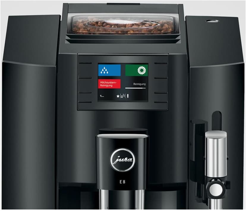 Jura E8 5th Gen Automatic Coffee Machine (Piano Black) Stainless Steel Espresso Machine, Powerful Blending Features Bundle with Glass Milk Container (2 Items)