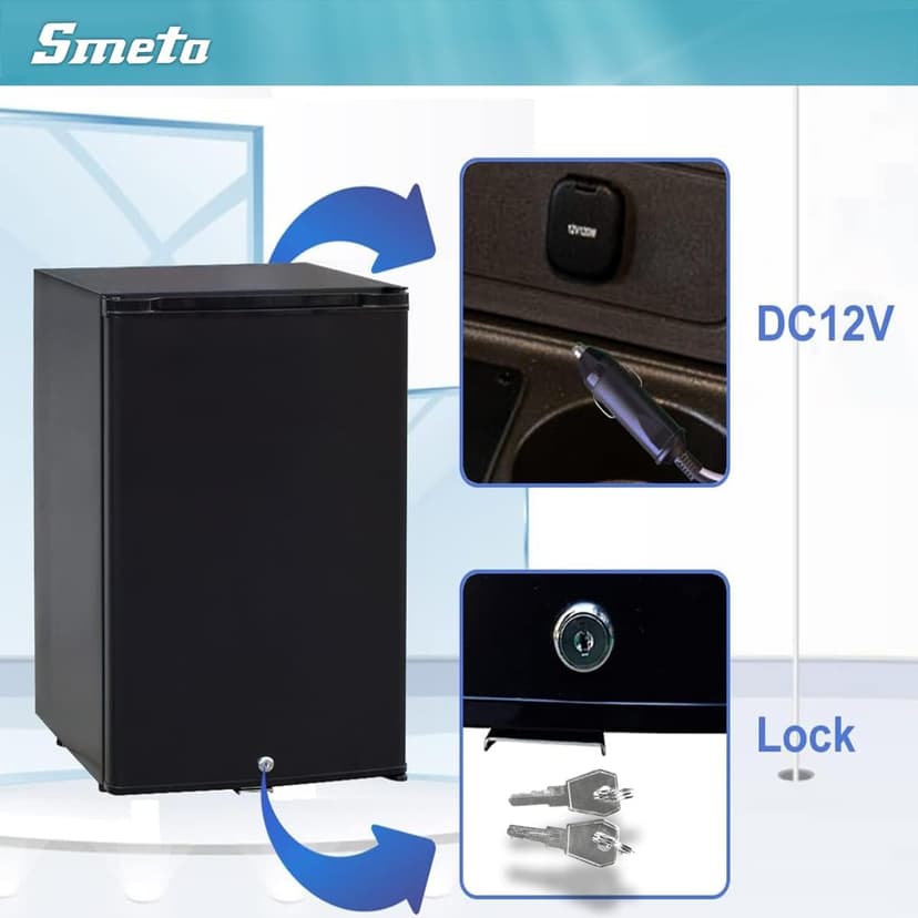 SMETA 12 Volt Refrigerator 12v 1.2 cuft RV Mini Fridge with Lock Truck Refrigerator DC 12V|110V Compact Small Fridge for Freightliner Cascadia Wheeler Trucker Drivers, Camper, Boat, Marine