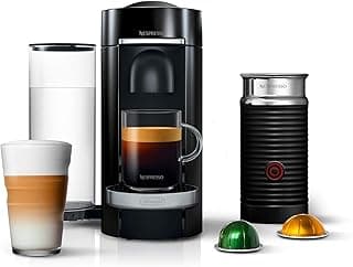 Nespresso VertuoPlus Deluxe Coffee and Espresso Machine Bundle with Aeroccino Milk Frother by De'Longhi, Black