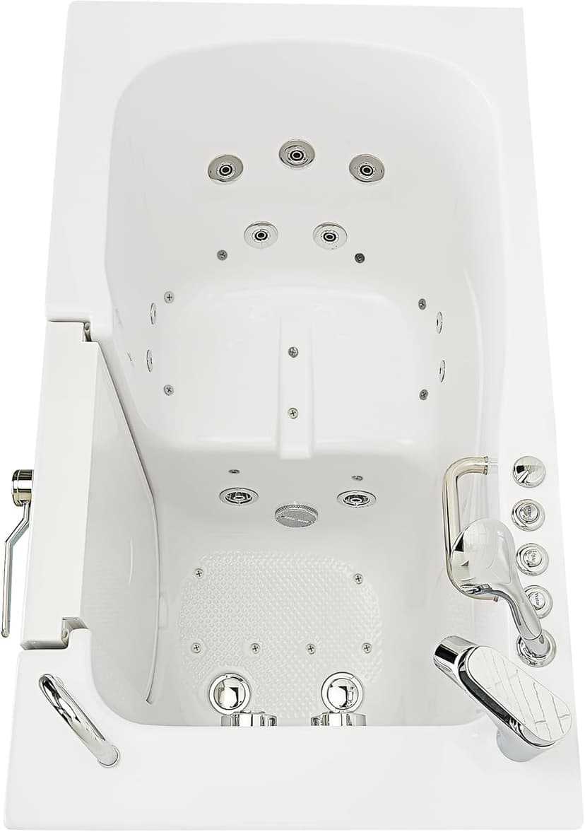 Ella Capri 30"x52" Acrylic Air + Hydro Massage and Heated Seat Walk-In Bathtub with Right Outward Swing Door, 2 Piece Fast Fill Faucet, 2" Dual Drain