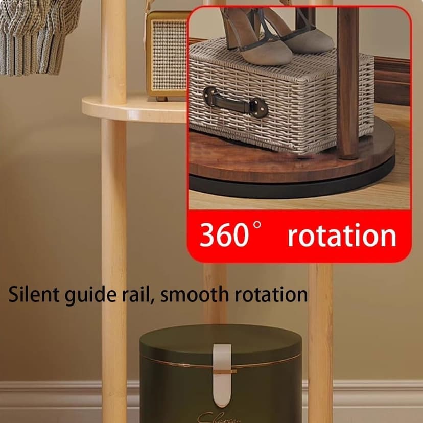Rotary Coat Rack - Solid Wood Freestanding Coat Rack with Shelf and 9 Hooks - Ideal for Entryway, Bedroom, Living Room - Stylish and Functional Storage Solution