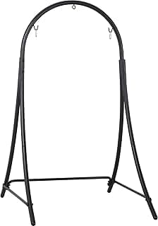 ANOW Adjustable Hammock Chair Swing Stand Only, Heavy Duty Hanging Chair Stand with Safety Hooks for Indoors Outdoors, Max 400 Lbs, Plus Size Version, Black