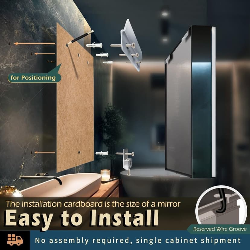 KWW Inch LED Lighted Bathroom Medicine Cabinet with Mirror (31 * 28), Sliver, KWWMC80
